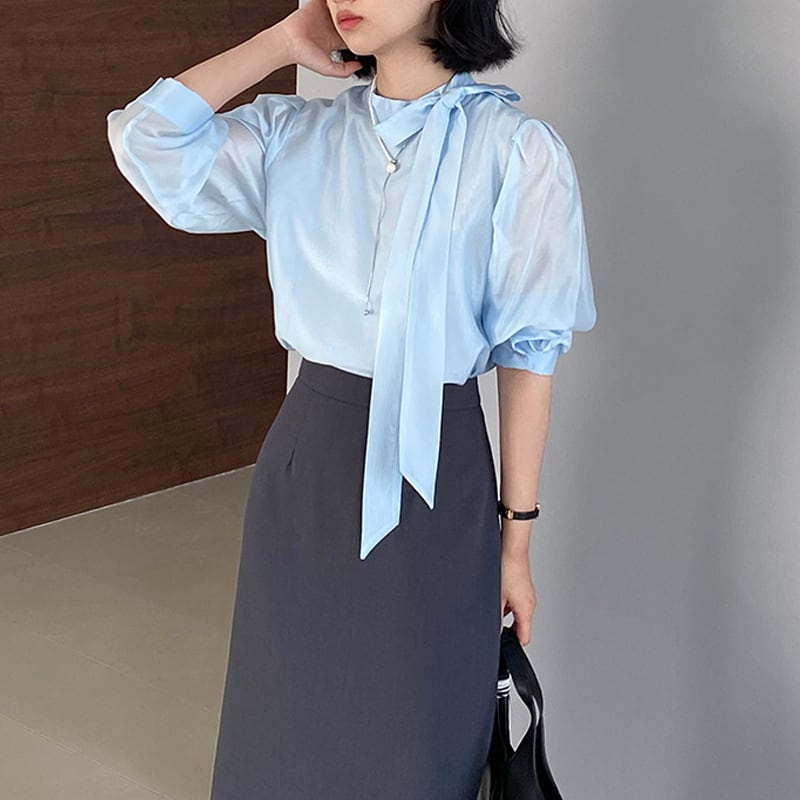 【tops】リボン付きテンセルトップス Q8322