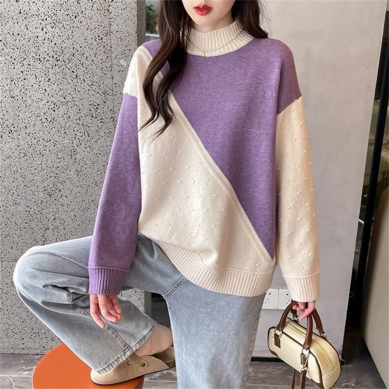 【tops】配色ニットセーター　M18699