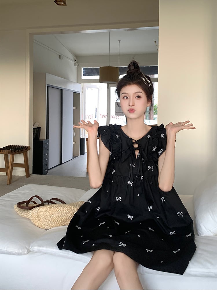 【dress】リボン刺繍ワンピース　M25039