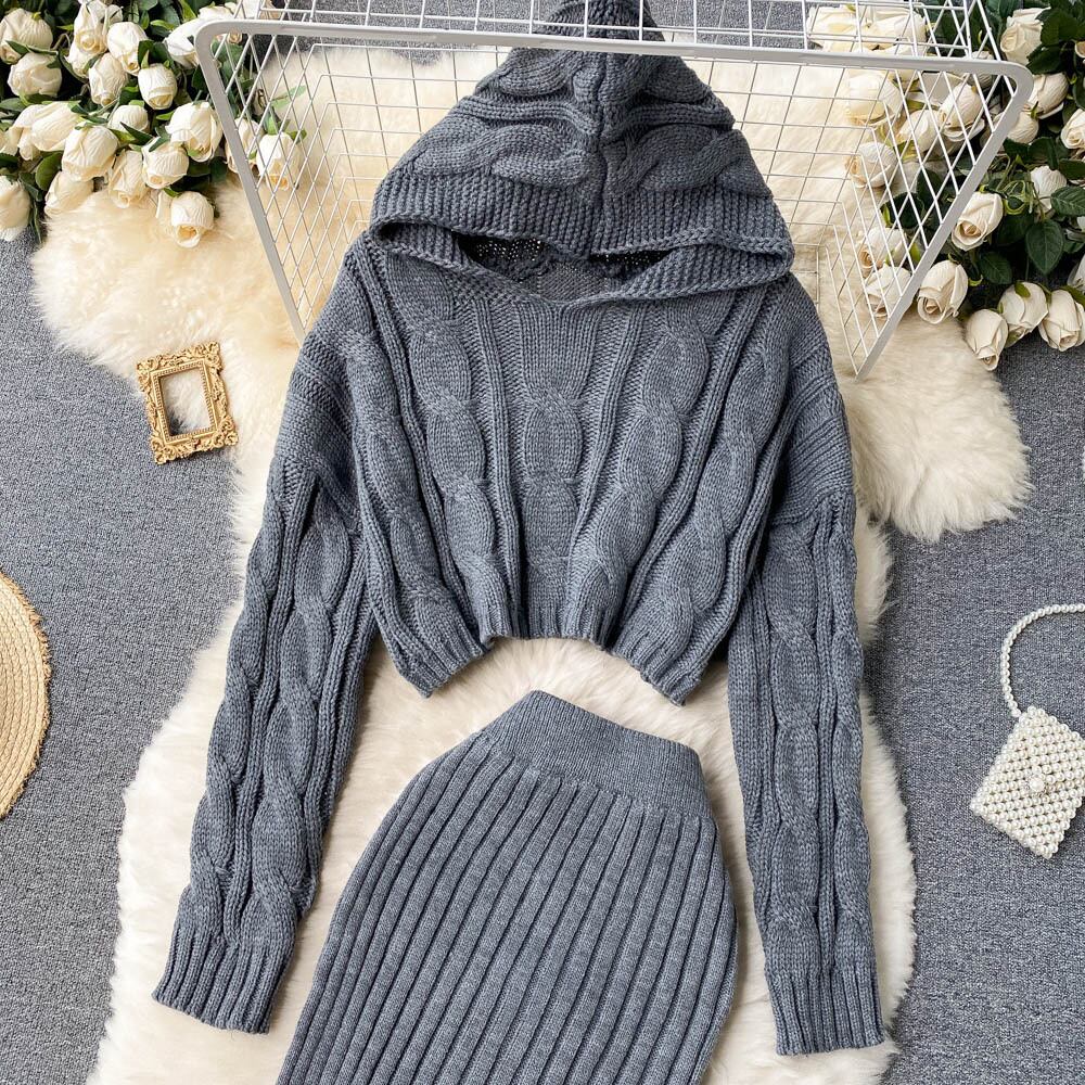 【set】着心地良い!気質満点ハイネックセーター+タイトスカートオシャレ２点セット G3271