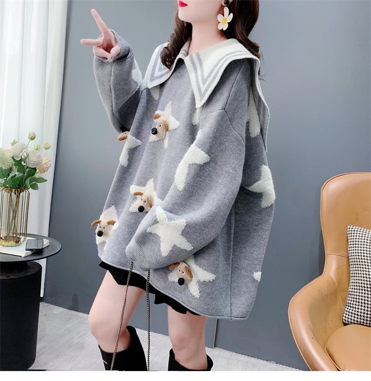 【tops】折り襟ニットセーター　M26950