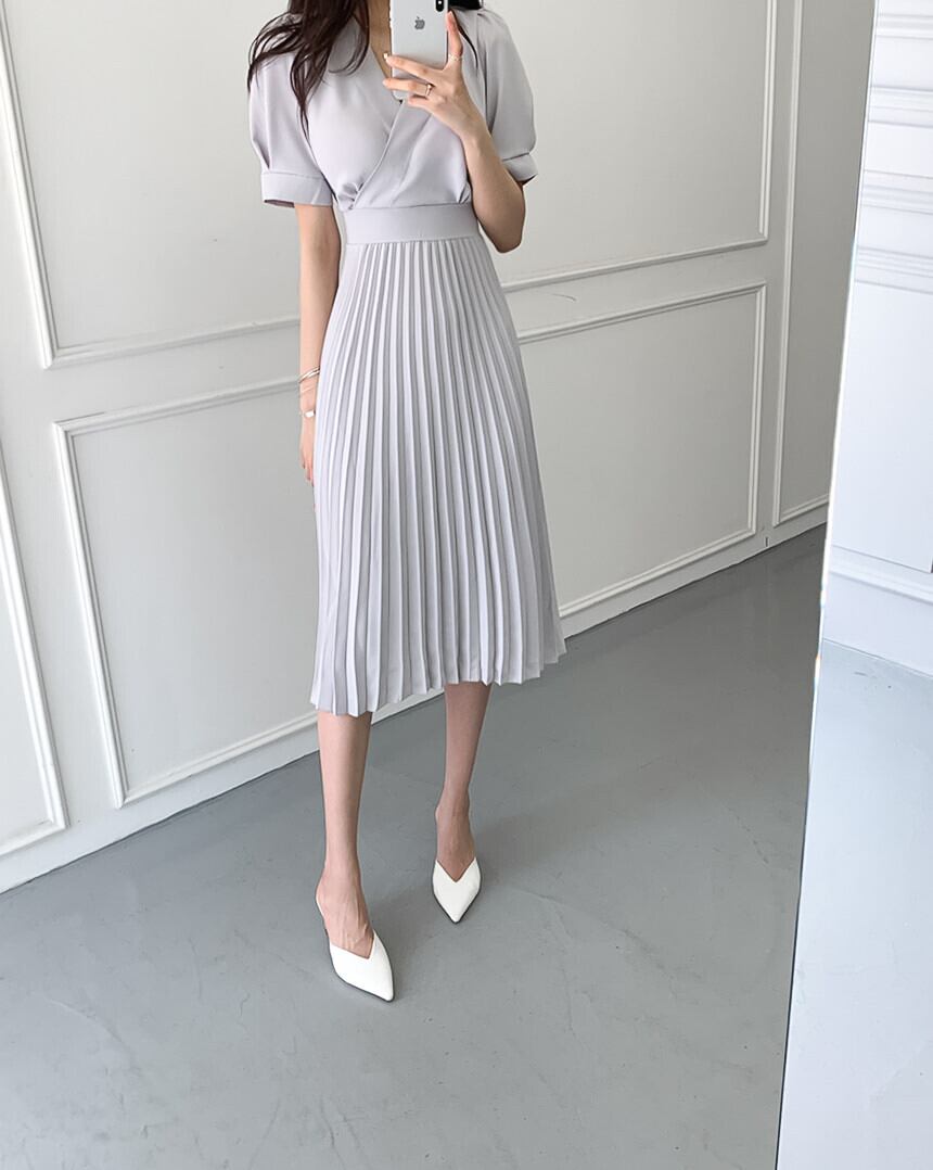 【dress】韓国風気質満点エレガントフェミニンVネックデザインハイウエストワンピースF0039