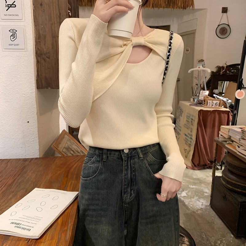【tops】カットワークニットトップス　M25410