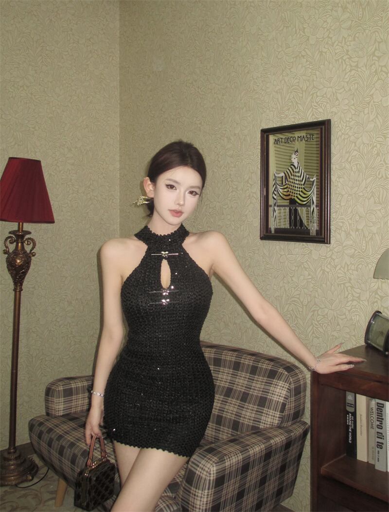 【dress】スパンコールホルターネックワンピース G21018