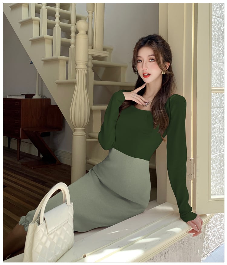 【dress】配色ニットワンピース　M25476
