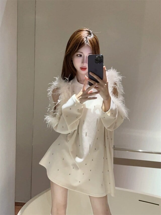 【tops】エコファー肩開きビジューパーカーF6187