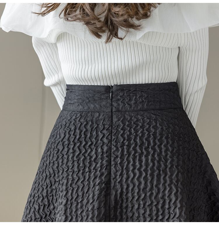【bottoms】上品な質感!気質満点レトロINS風Aラインハイウエスト着痩せスカート G2935