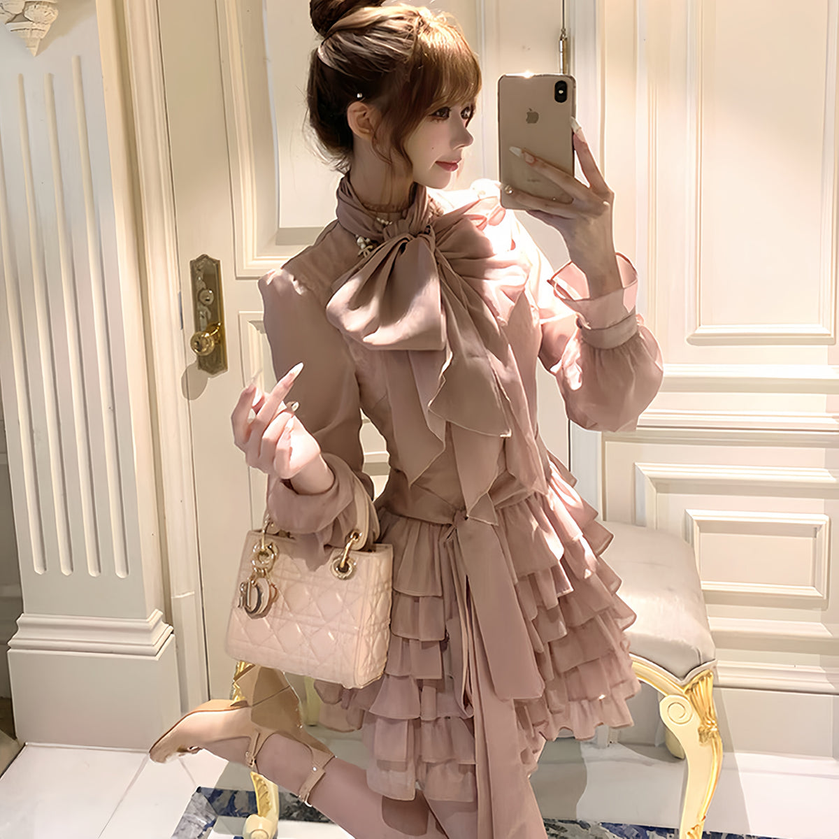 【dress】ビッグリボンティアードミニワンピース　N3326