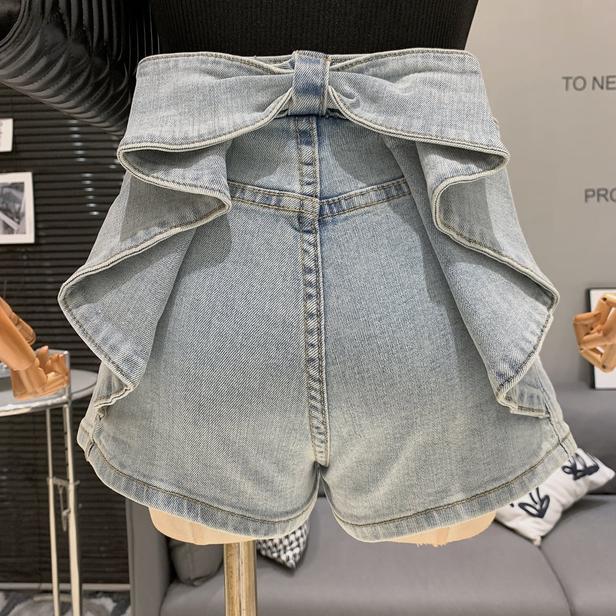 【bottoms】バックリボンデニムショートパンツ　M30724
