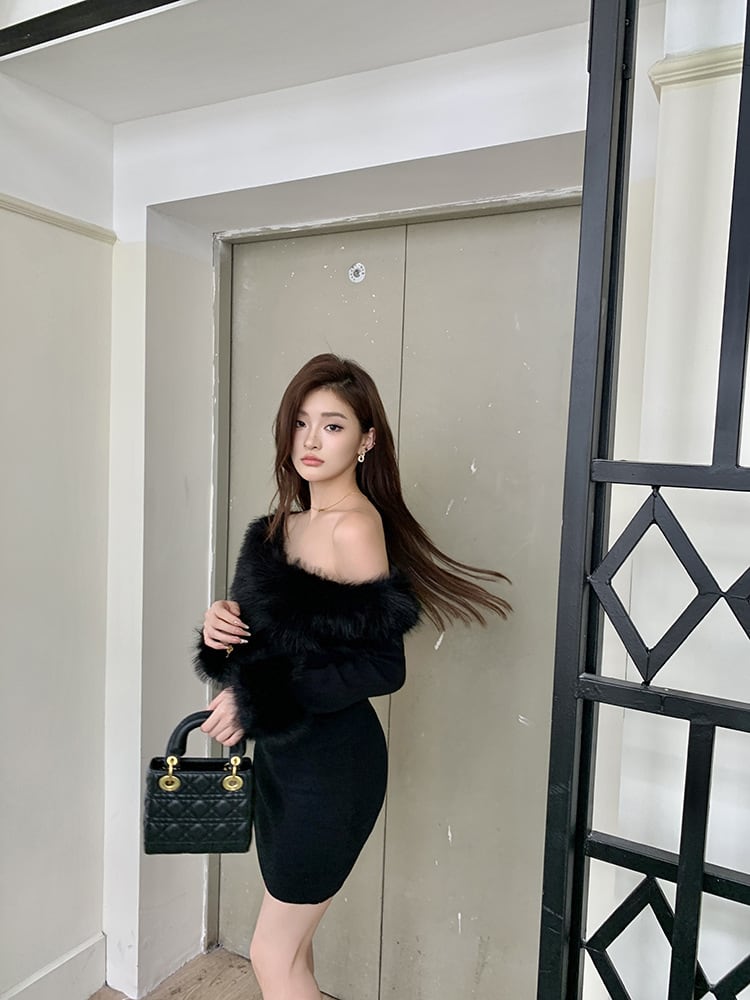 【dress】ファーボートネックワンピース　M27494