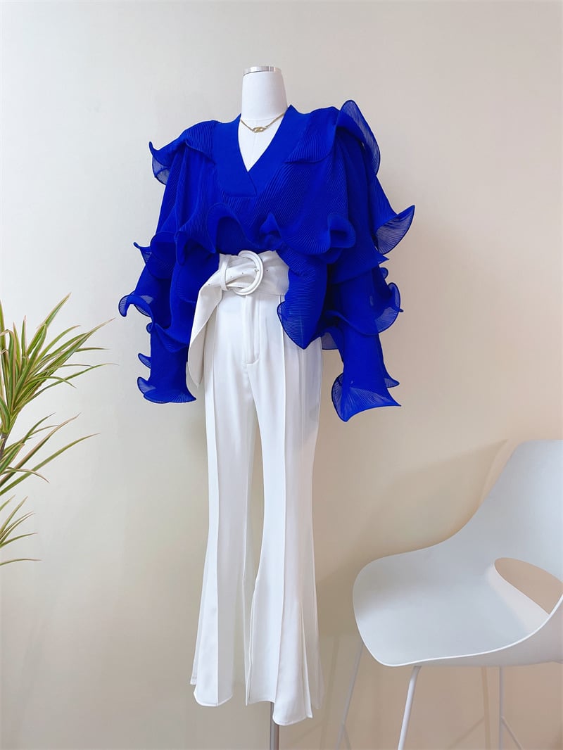 【tops】VネックフリルブラウスF7054