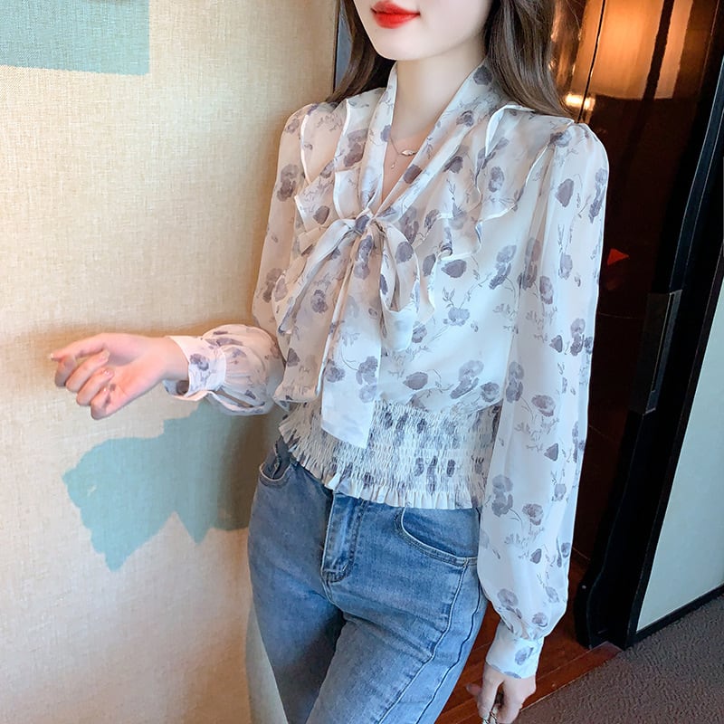 【tops】リボン付きブラウス　M29388