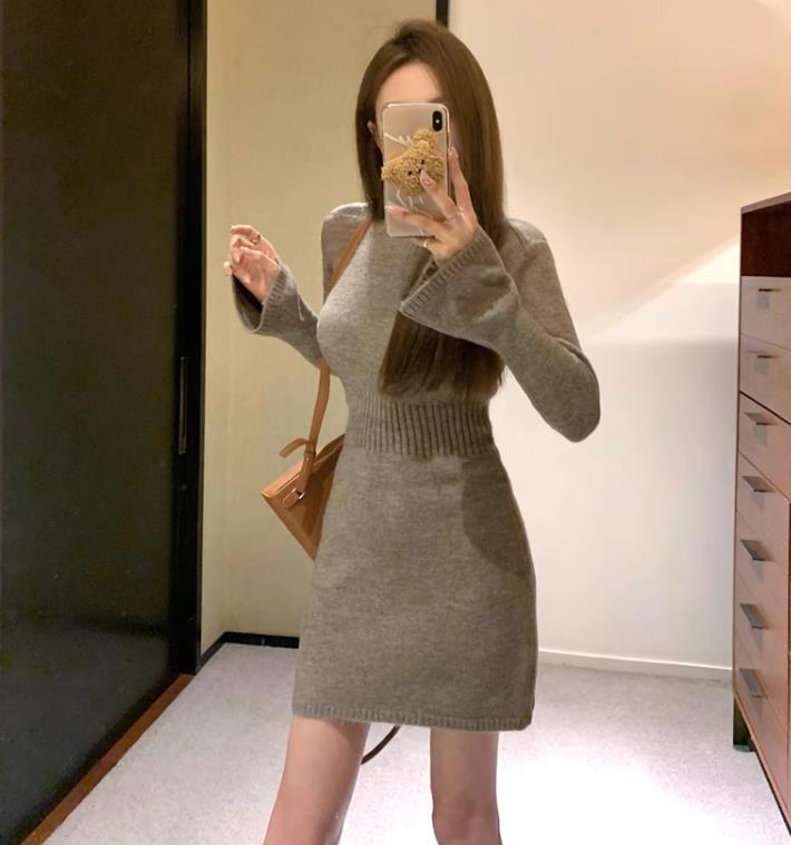 【dress】袖フレアニットワンピースF6748