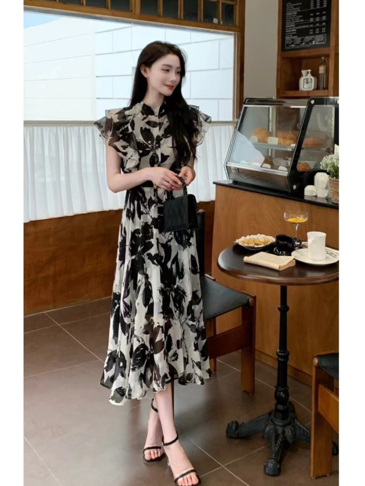 【dress】フレンチスリーブプリントワンピースF7479