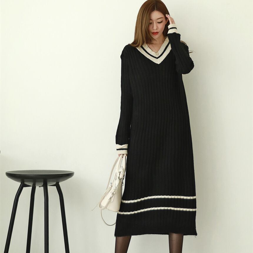 【dress】Vネックニットワンピース　M18488