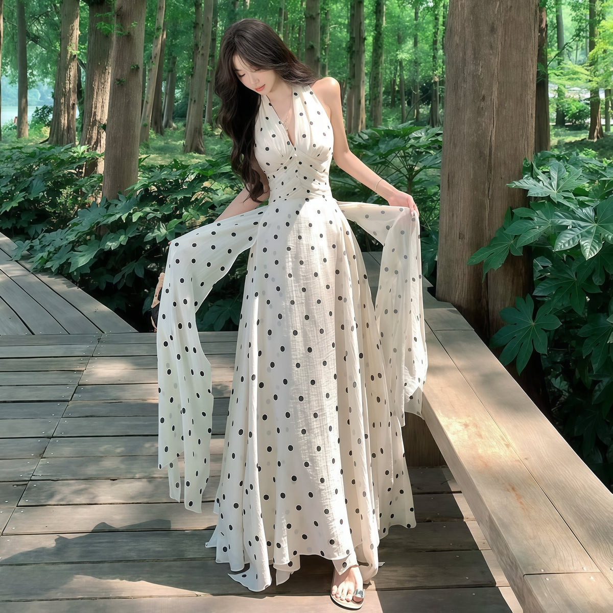 【dress】ホルターネックドット柄ワンピース　M32167