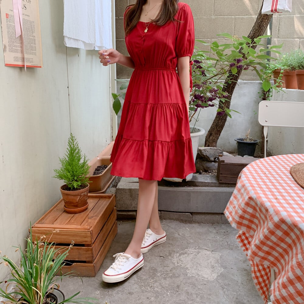 【dress】美人度アップ!気質満点スクエアネックスウィート着痩せワンピース