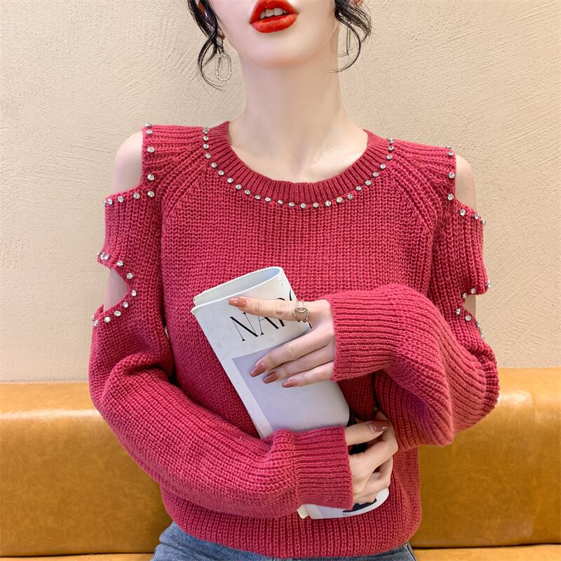 【tops】透かし彫りダイヤモンドニットセーターG18154