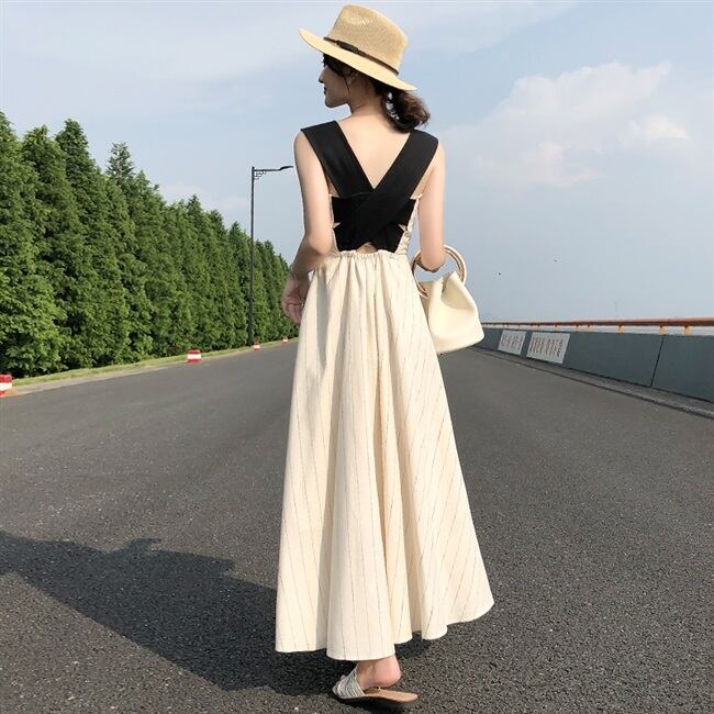 【dress】好感度UP!気質満点セクシースウィート切り替え無地キャミワンピース G0458