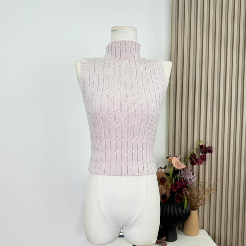 【tops】ハイネックノースリーブニットトップス Q7619