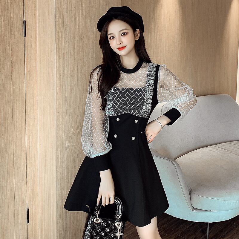 【dress】エレガント!気質満点レトロ切り替え長袖体型カバー着痩せ春フランス風ワンピース G5325