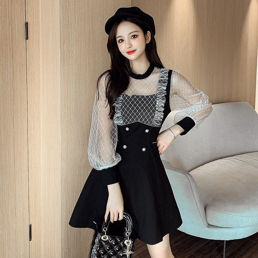 【dress】エレガント!気質満点レトロ切り替え長袖体型カバー着痩せ春フランス風ワンピース G5325