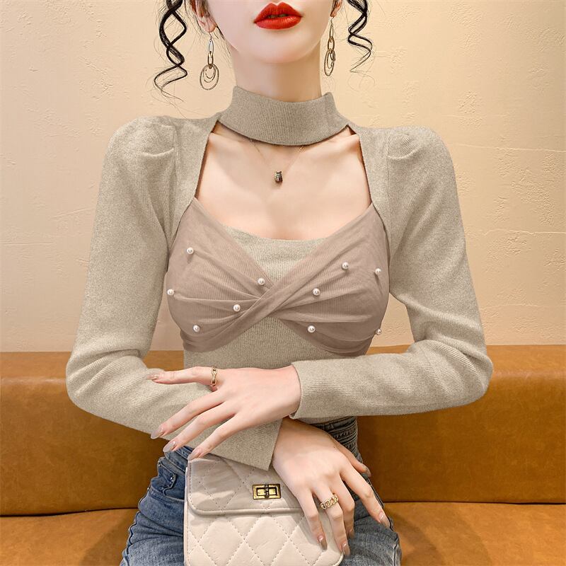 【tops】パールチュールコンビニットトップス　M28267