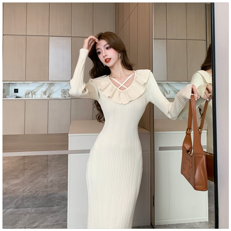 【dress】フリルニットワンピース　M28585