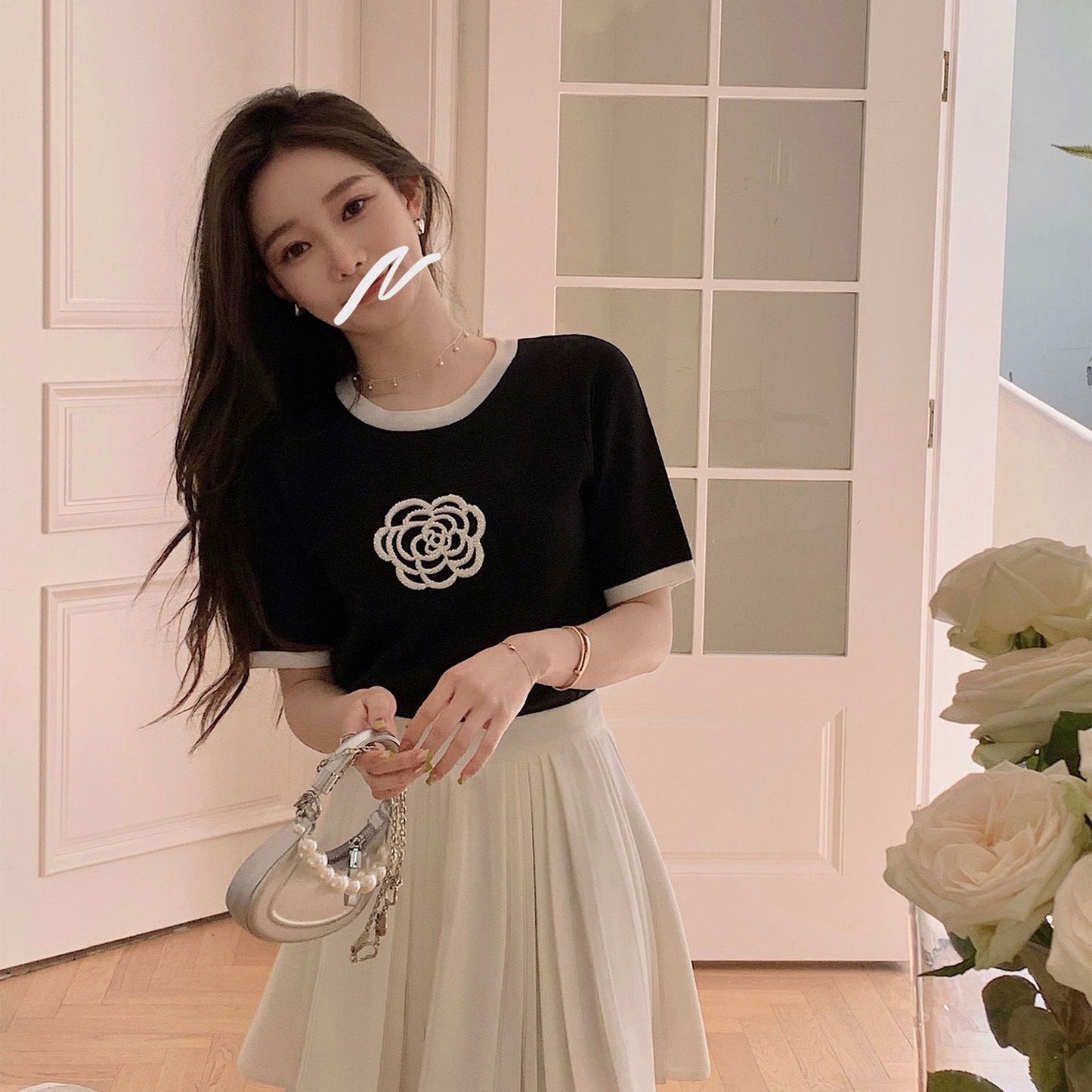 【tops】2色半袖配色TシャツF7868