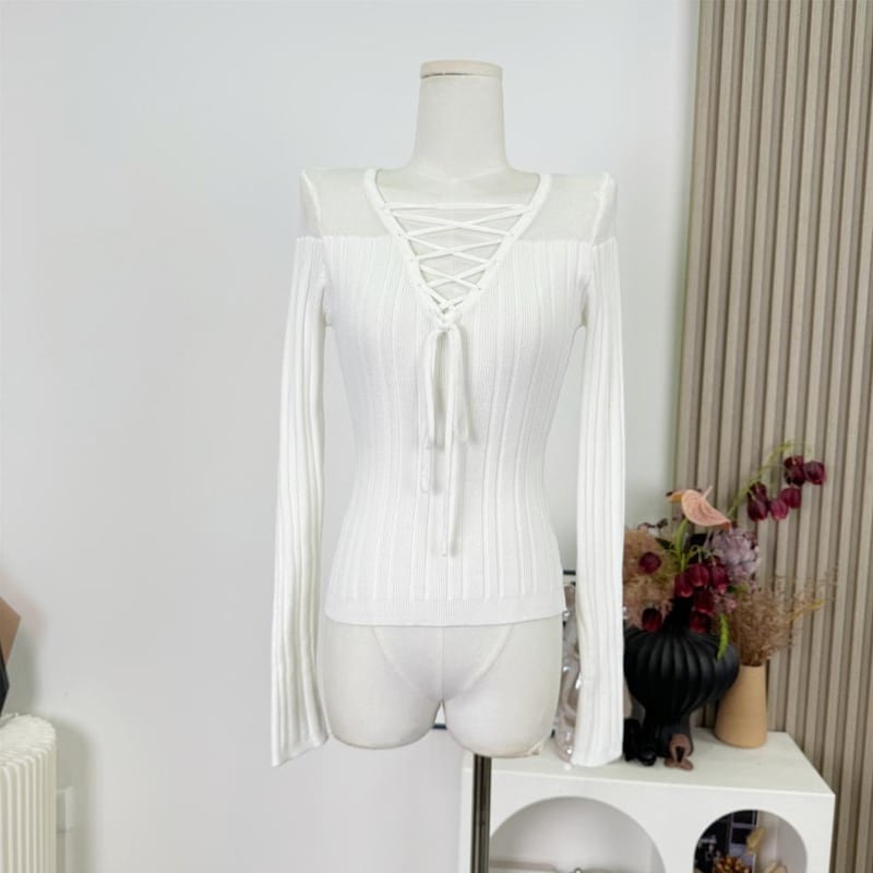 【tops】Vネックニットトップス Q7641