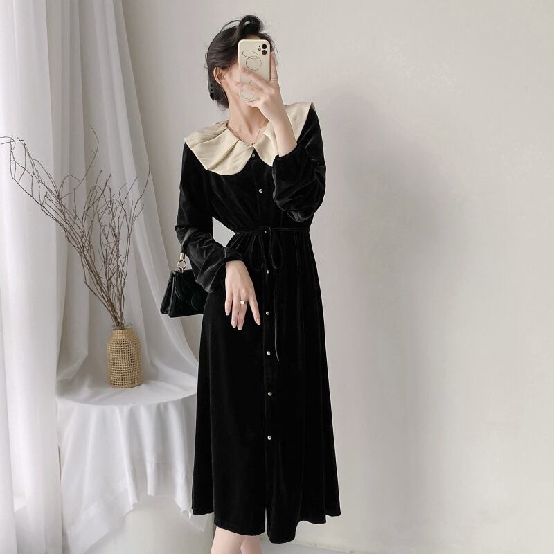 【dress】フリルベルベットワンピース　M18532