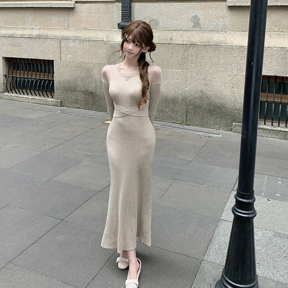 【dress】シアードッキングニットワンピース　N3471