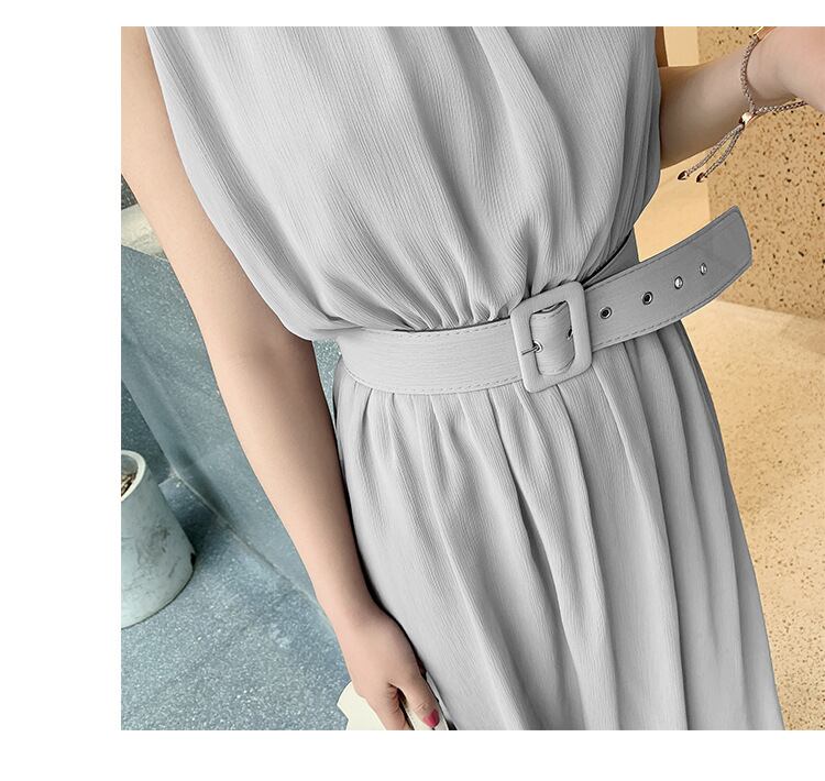 【dress】今季トレンド気質満点海旅行ギャザーウェスト絞り体型カバー無地ワンピースF0288