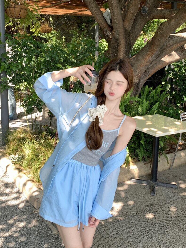 【set】ブラウスアウター+キャミソール+ショートパンツ3点セットG21290