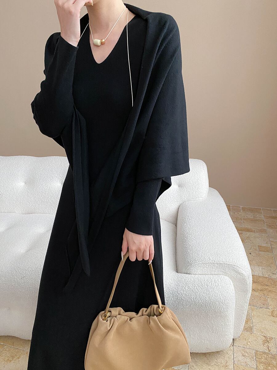【dress】ショール付きニットワンピース Q7003