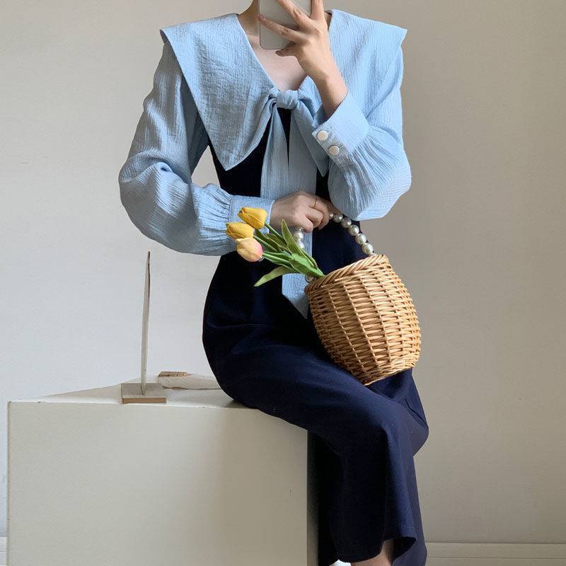 【dress】ネイビーカラー長袖ワンピース G20637
