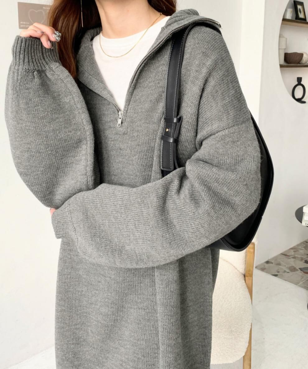 【dress】フード付きニットワンピース　M25561