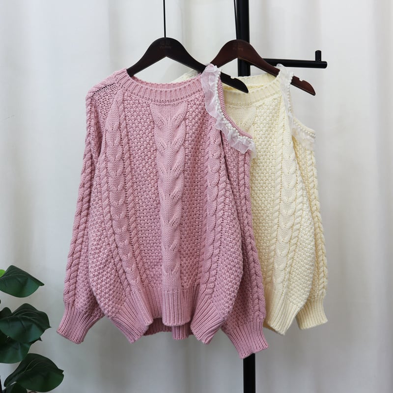 【tops】オフショルダーニットセーター　M25441