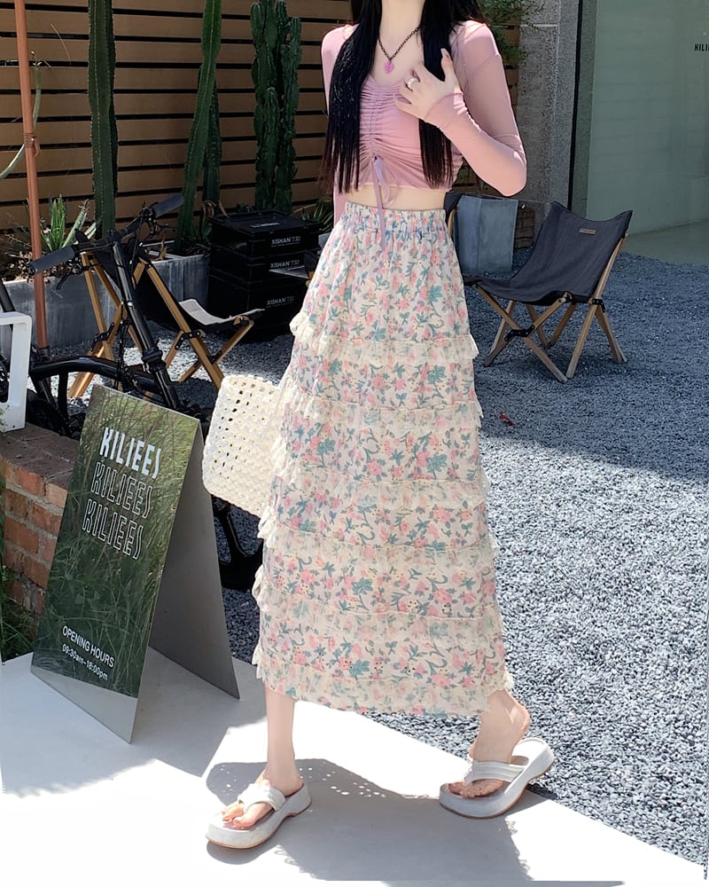 【bottoms】Aライン花柄スカートG20445