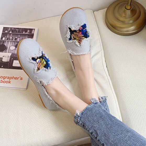 【shoes】人気item！選べる3色履きやすい合わせやすい星柄フラットシューズ