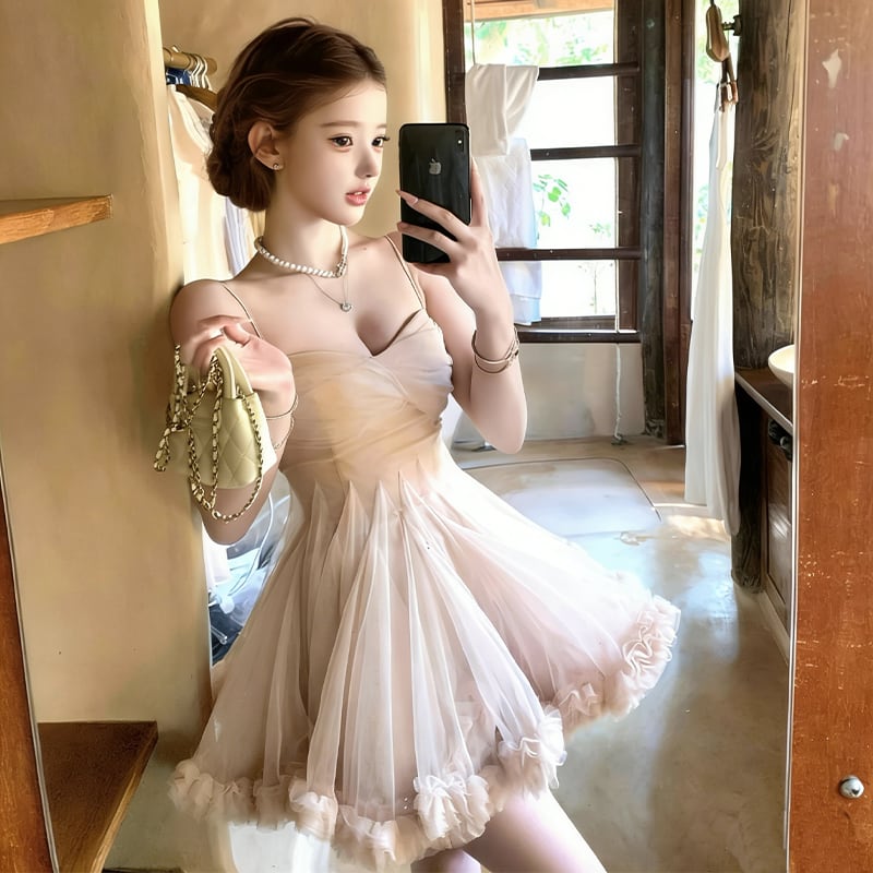【dress】ギャザーフリルチュールミニワンピース Q8417