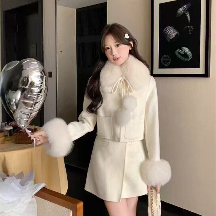 【set】ファーショートコート×スカートセット　M27639