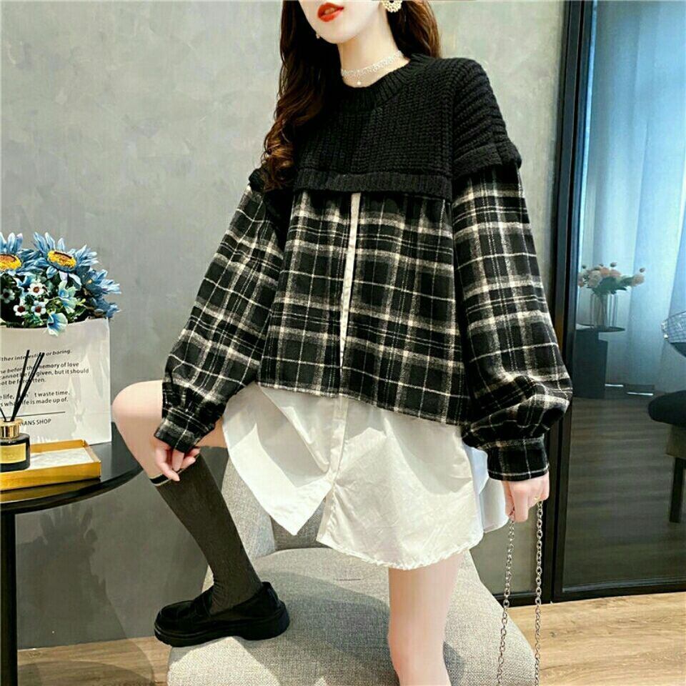 【tops】クルーネックドッキングニットセーター　M18345