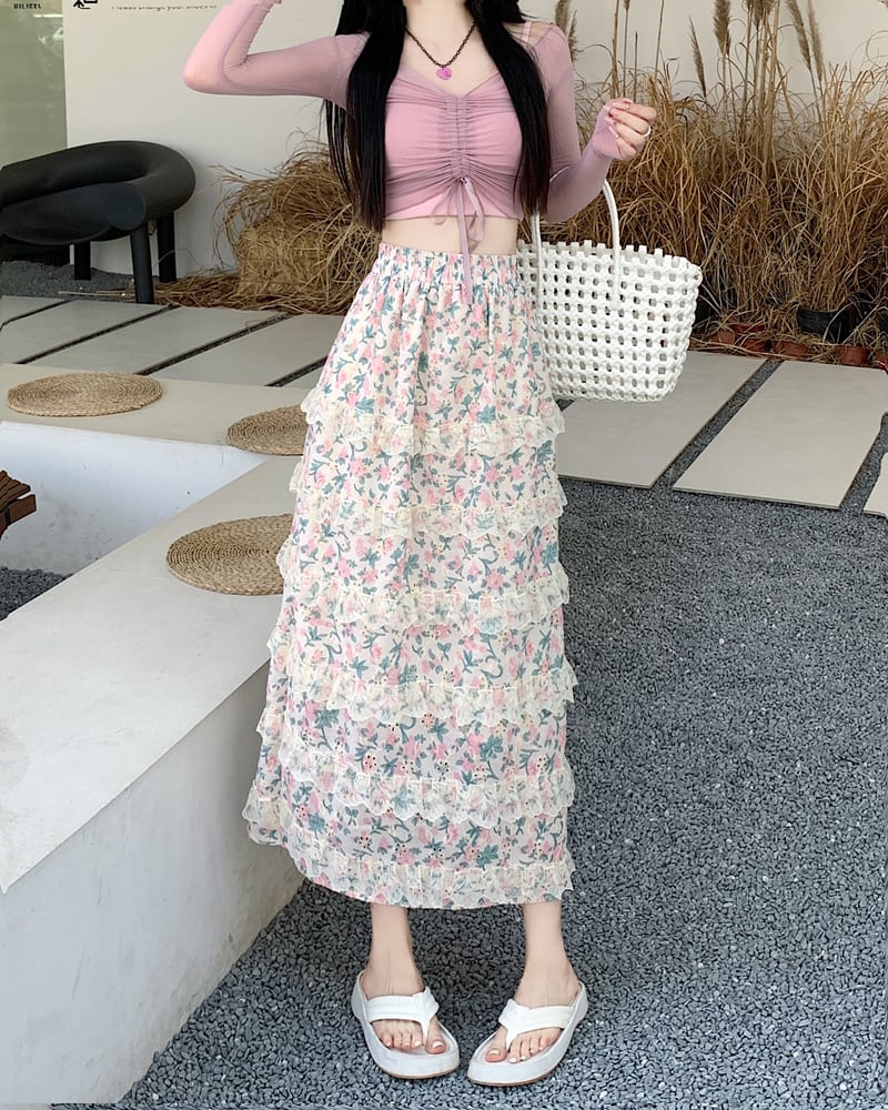 【bottoms】Aライン花柄スカートG20445