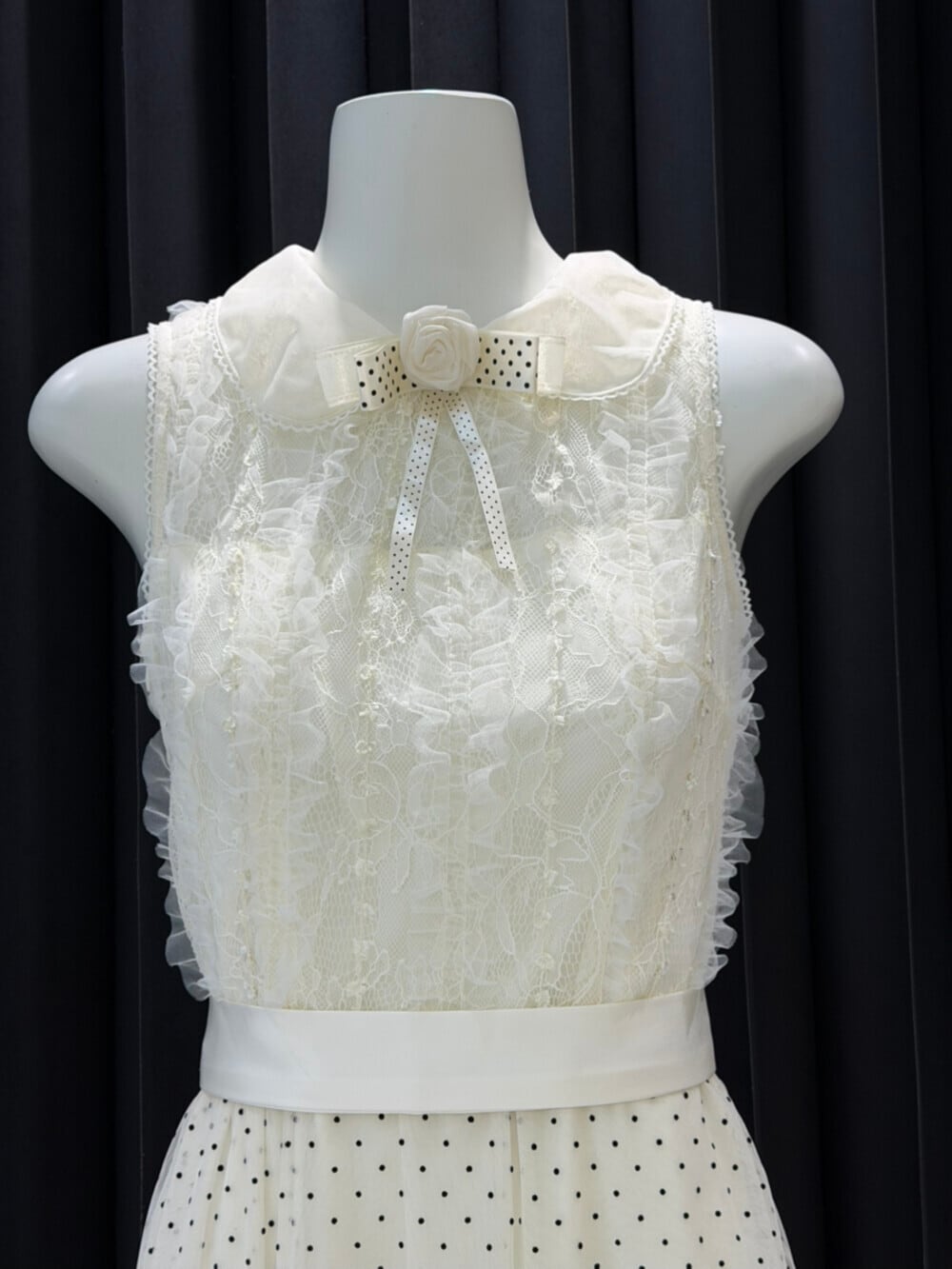 【dress】レースドッキングドットロングワンピース　N3541