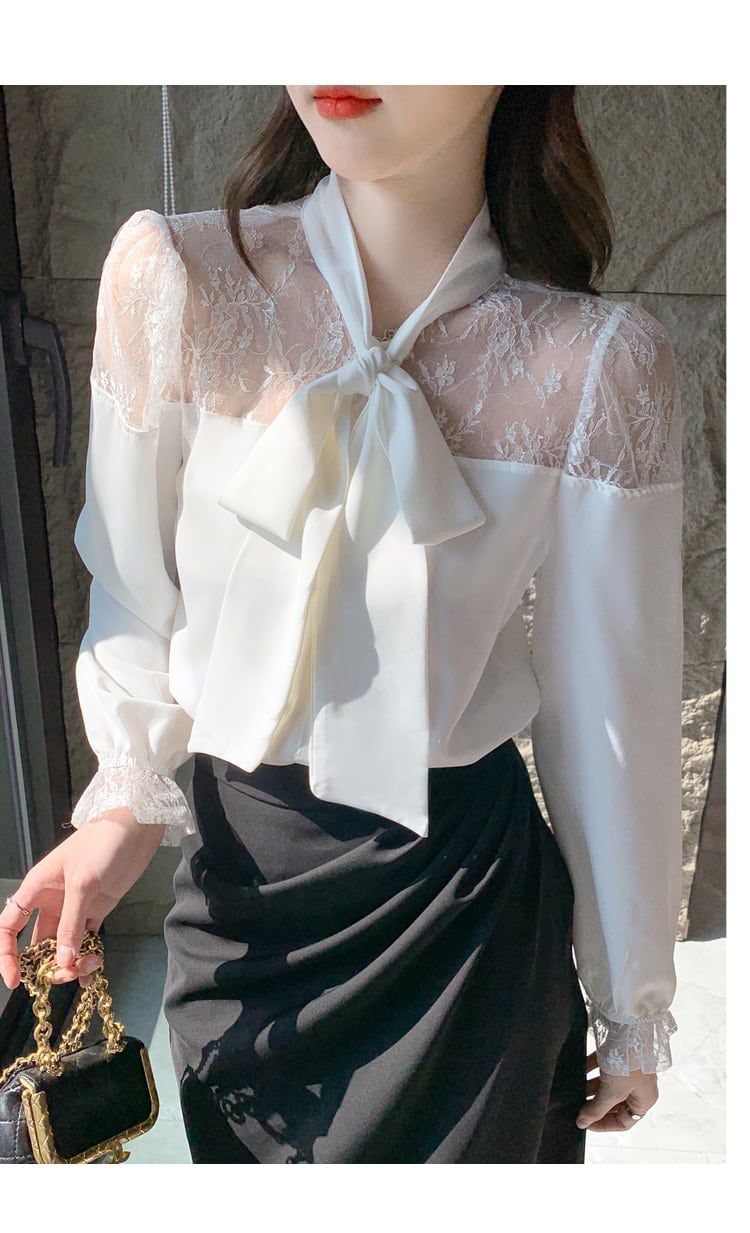 【tops】レース切り替えシャツトップス　M25165