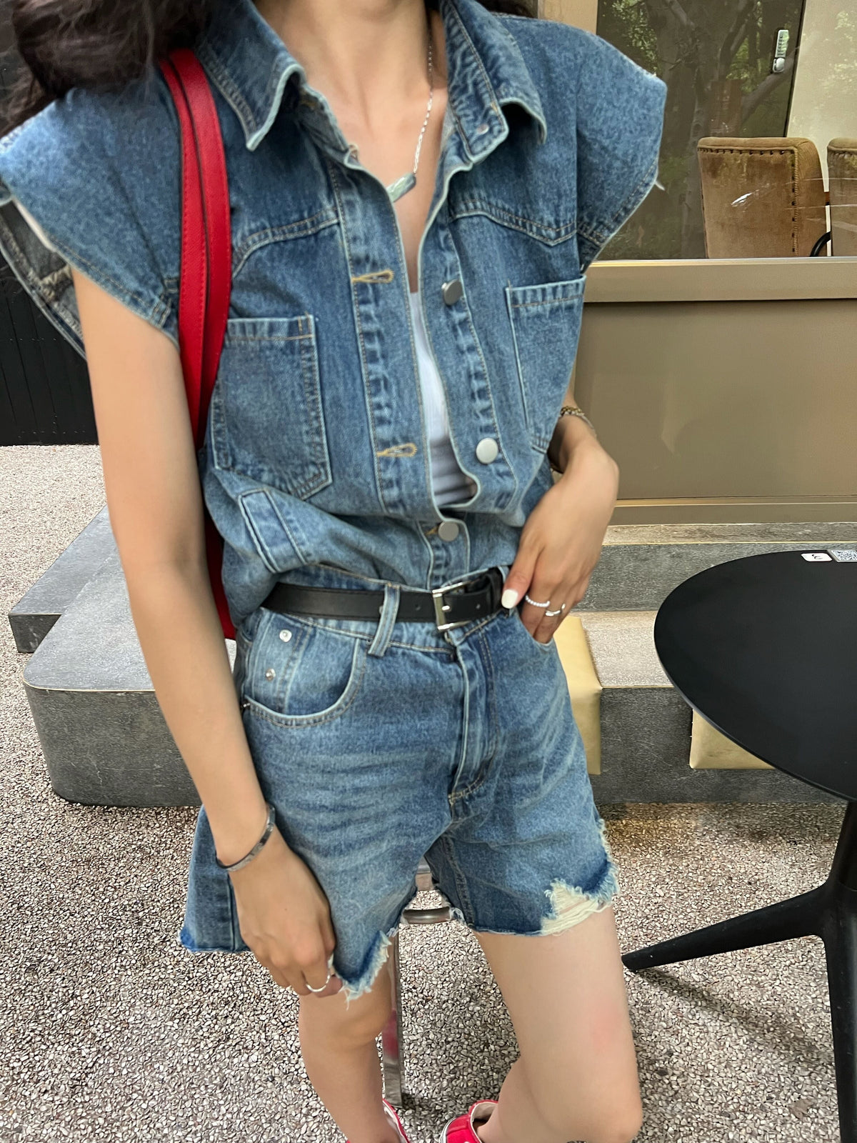 【set】デニムジレ×ショートパンツセット　M24527