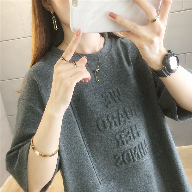 【tops】清新合わせやすいラウンドネック半袖ゆったり着回しファッションTシャツF0032