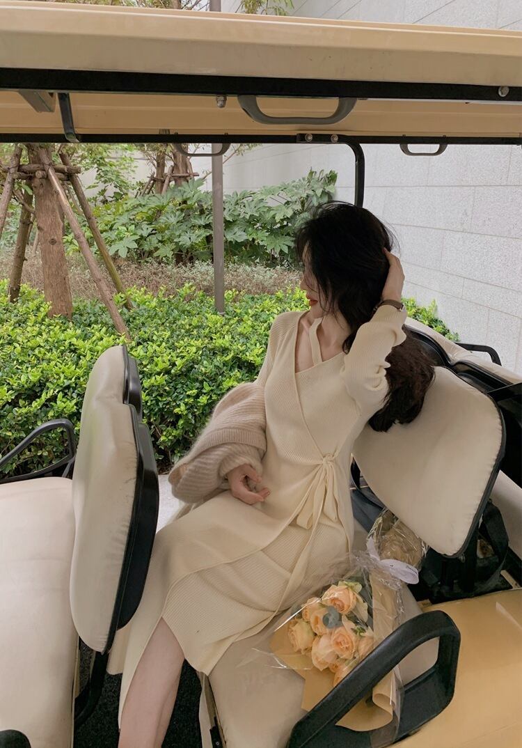 【dress】優しい雰囲気!気質満点レトロスウィートフランス風秋ニットワンピース G2402