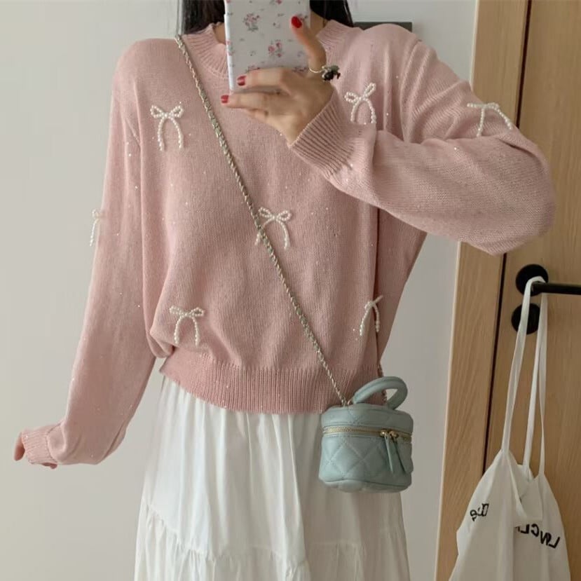 【tops】リボン付きニットセーター　M25774